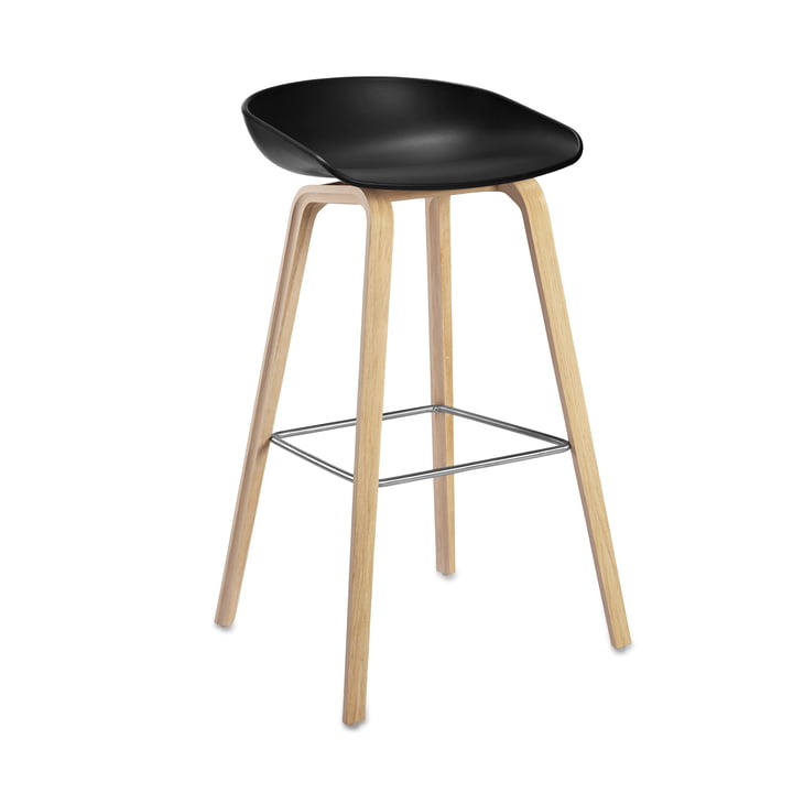 About A Stool AAS 32 H75 from Hay Frame oak (soaped) / seat shell black, plastic glides