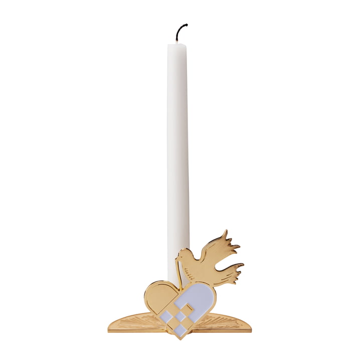 While Waiting Candlestick dove from Stelton in brass / light grey