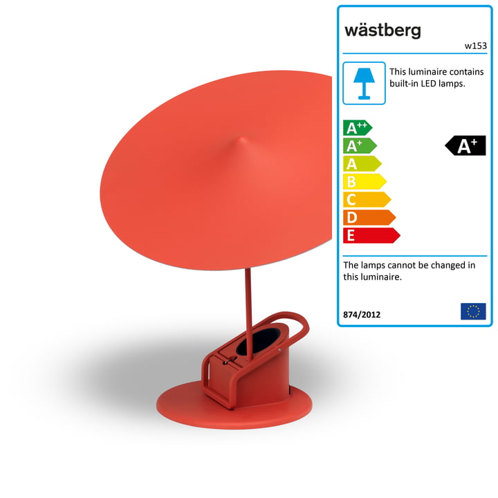 w153 île table lamp from Wästberg in poppy red