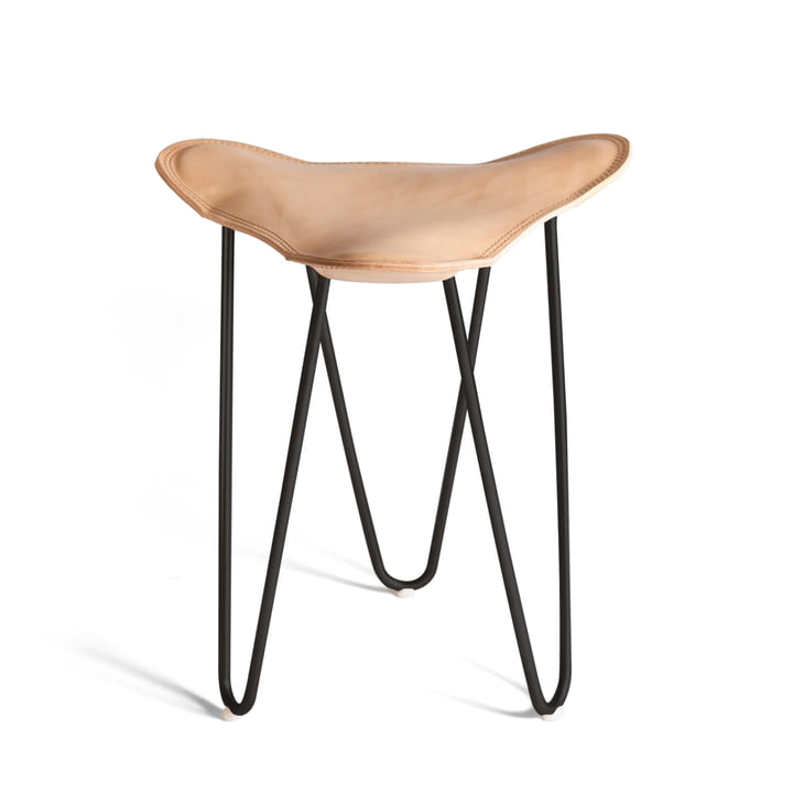 Ox Denmarq - Trifolium Stool, powder-coated steel, black / natural leather
