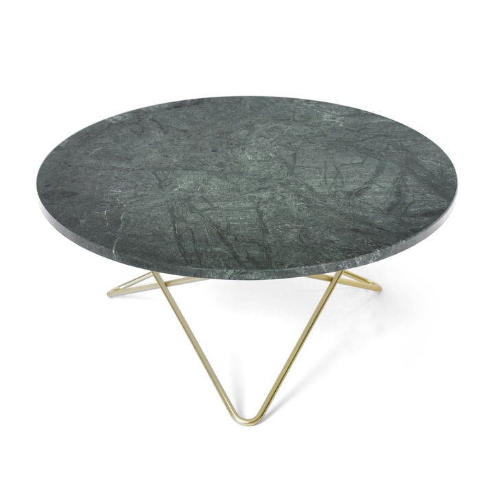 O Coffee Table Ø 80 cm by Ox Denmark in Brass / Green Marble