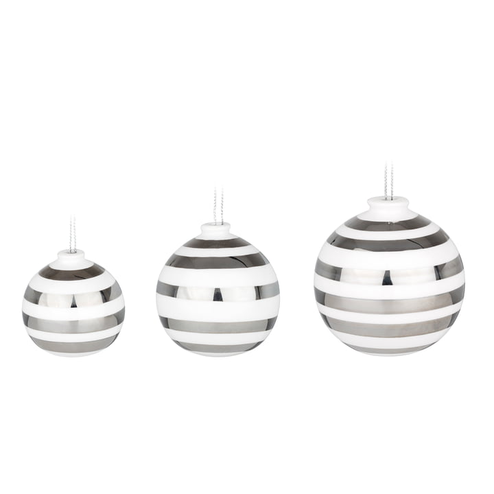 Kähler Design - Omaggio Christmas Tree Baubles, silver (set of 3)