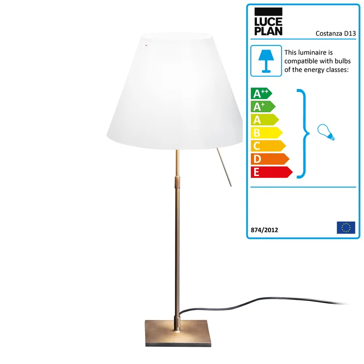 Luceplan - Costanza Table Lamp D13c Complete in Brass / White