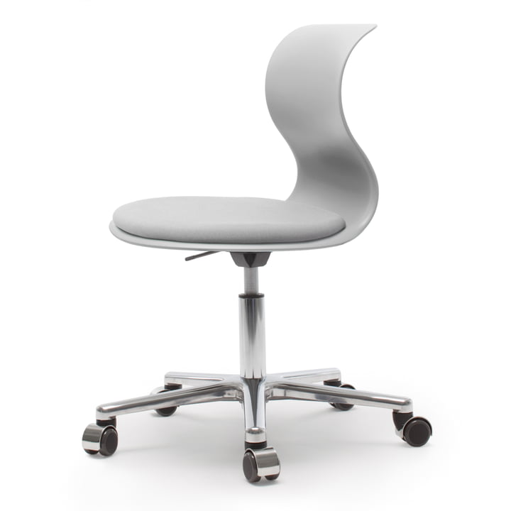 Flötotto - Pro 6 Swivel Chair with PRO-Matic, polished aluminium / granite gray, granite gray seat upholstery, soft castors (with chrome cover)