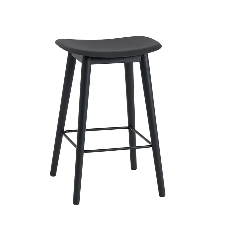 Fiber Bar Stool / Wood Base H65 by Muuto in Black