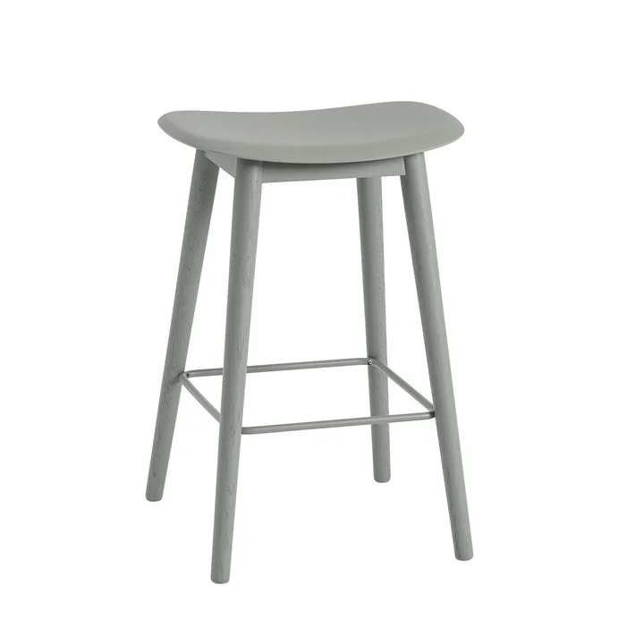Fibre Bar Stool / Wood Base H65 by Muuto in Grey