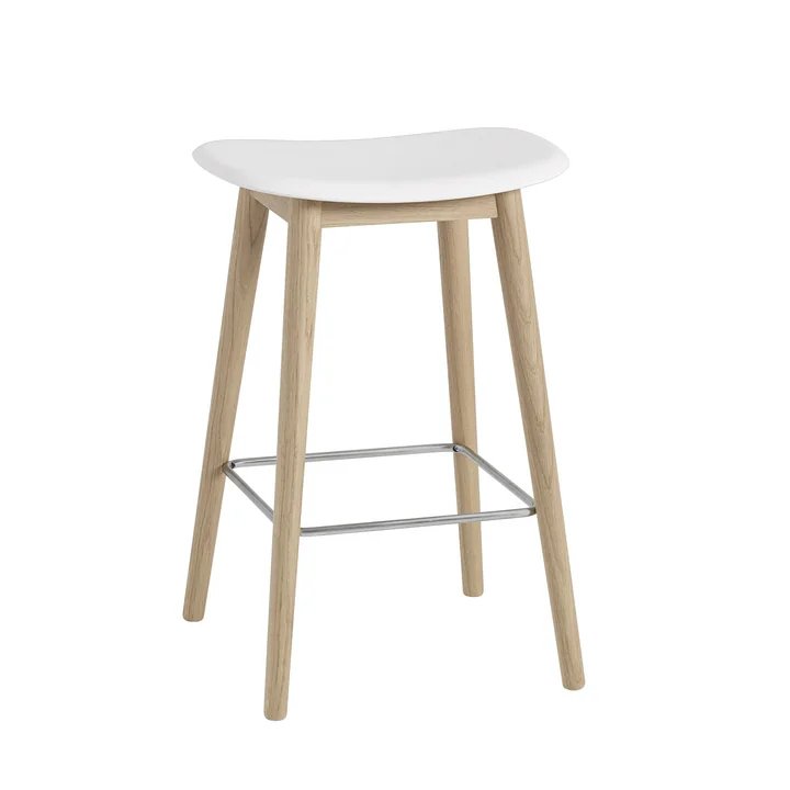 Fibre Bar Stool / Wood Base H65 by Muuto in Natural Oak / White