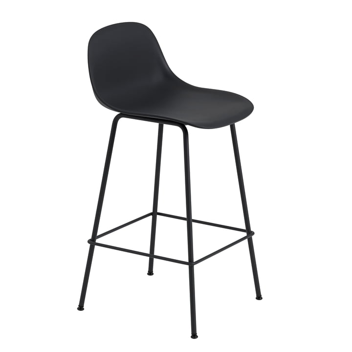 Fiber Bar Stool with Backrest / Metal Base H65 by Muuto in Black