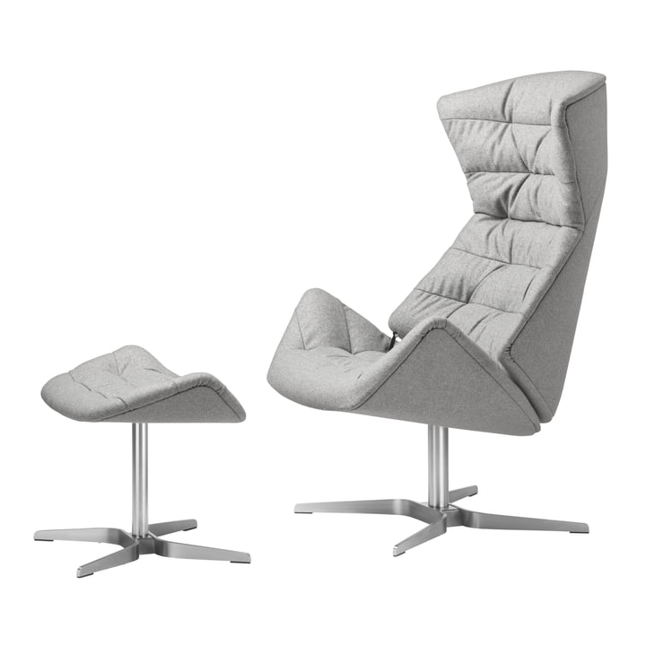 Thonet - 808 Lounge Chair, stainless steel frame / grey Bergen fabric (905 leather) + free 808 stool