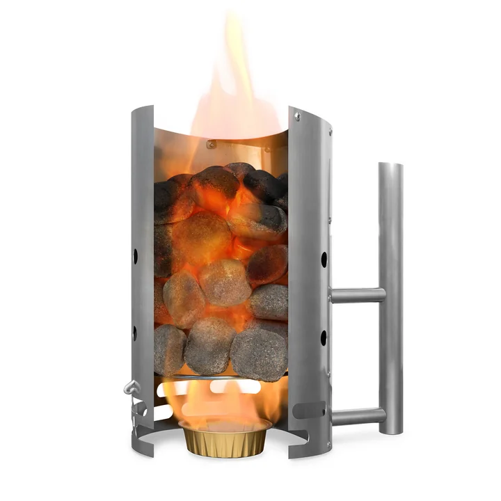 The Höfats - BBQ starter for CONE charcoal grill, stainless steel with barbecue briquettes