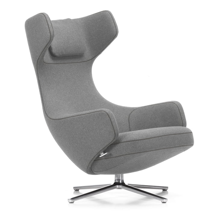 Grand Repos armchair by Vitra in light grey (01 pebble) / polished aluminium (felt glider)
