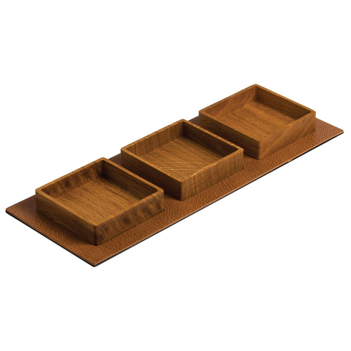 Serving Tray Set, Square 44 x 16,5 cm by LindDNA in natural oak / natural Bull