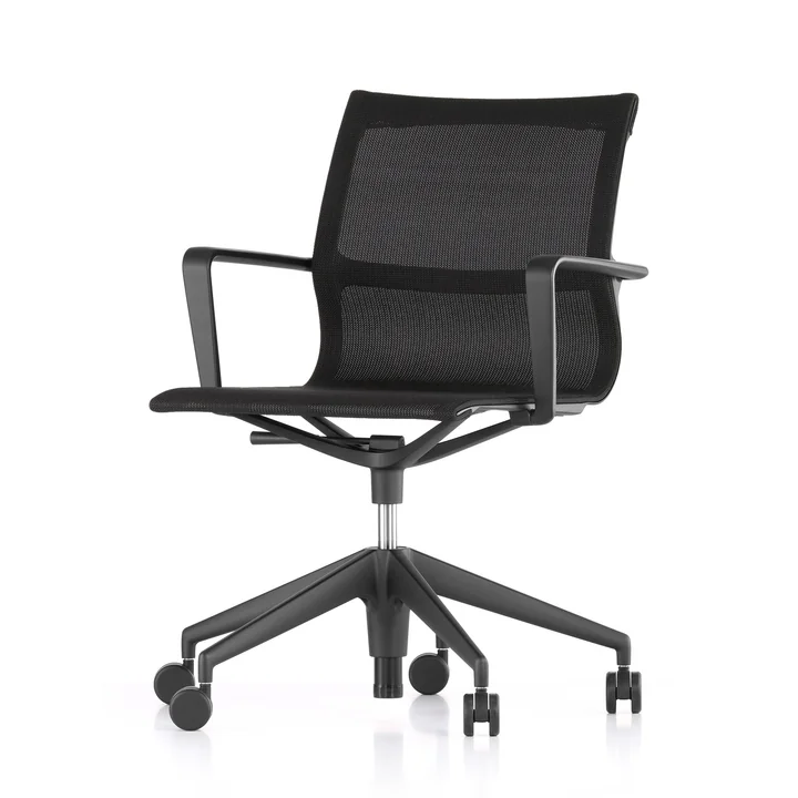 The Vitra - Physix Studio Office swivel chair, TrioKnit black pearl cover, frame color jet black, soft castors for hard floors
