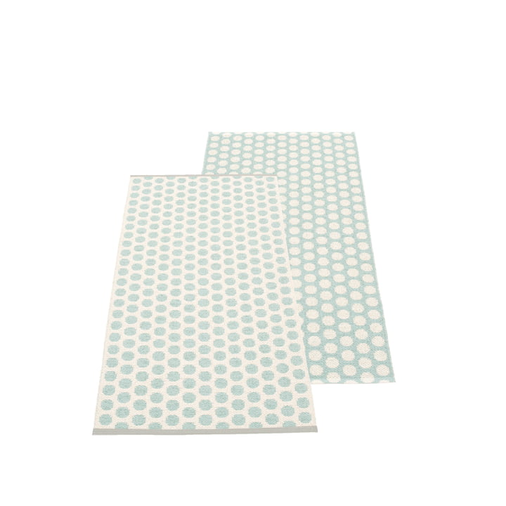 Pappelina - Noa reversible carpet, 70 x 150 cm, pale turquoise / vanilla / warm grey edge