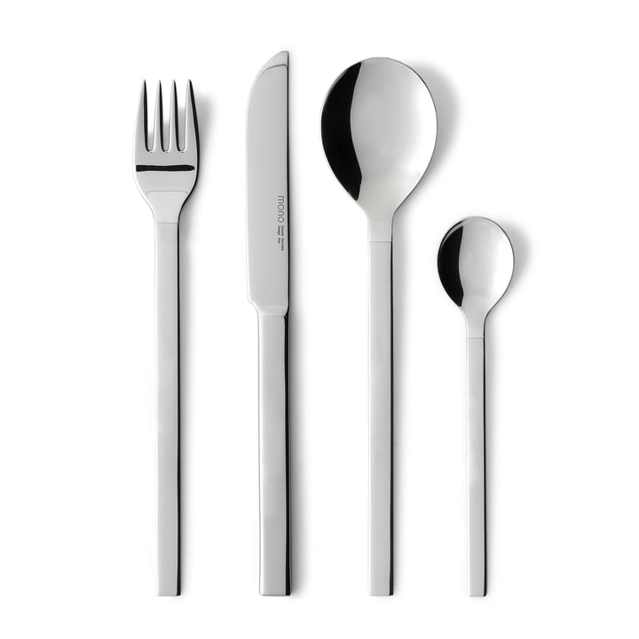 mono-a cutlery 4 pcs. with knife (long blade) in polished stainless steel
