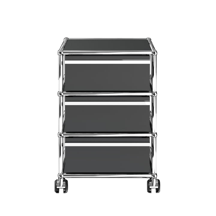 The USM Haller - Mobile Cabinet with Three Drawers, Graphite Black (RAL 9011)