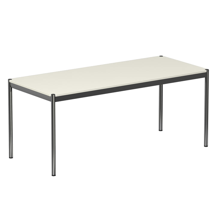 USM Haller - Table 175 x 75 cm, chromed steel frame / MDF tabletop, pure white (RAL 9010)