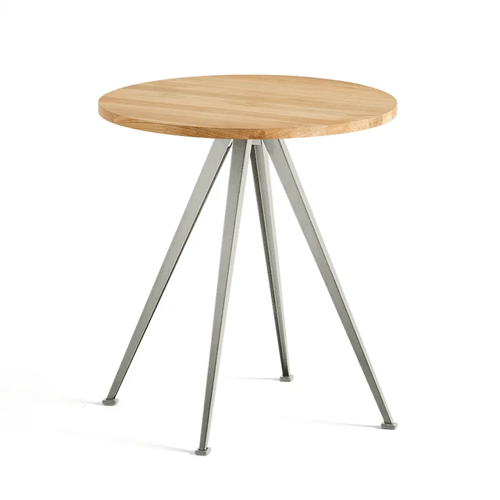 The HAY - Pyramid Bistro Table 21, Ø 70 cm, Matt Lacquered Oak / Beige