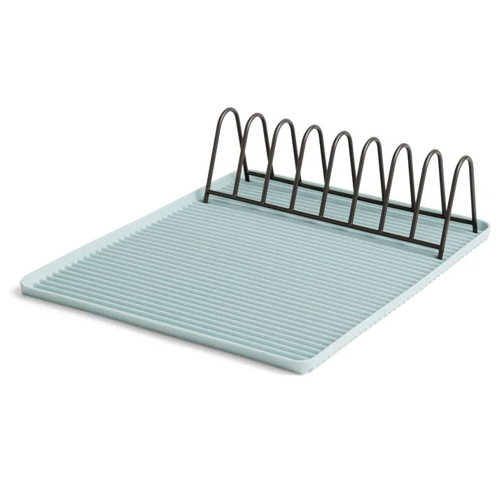 The HAY - Dish Drainer Drip Tray in Light Blue with a Rack in Anthracite