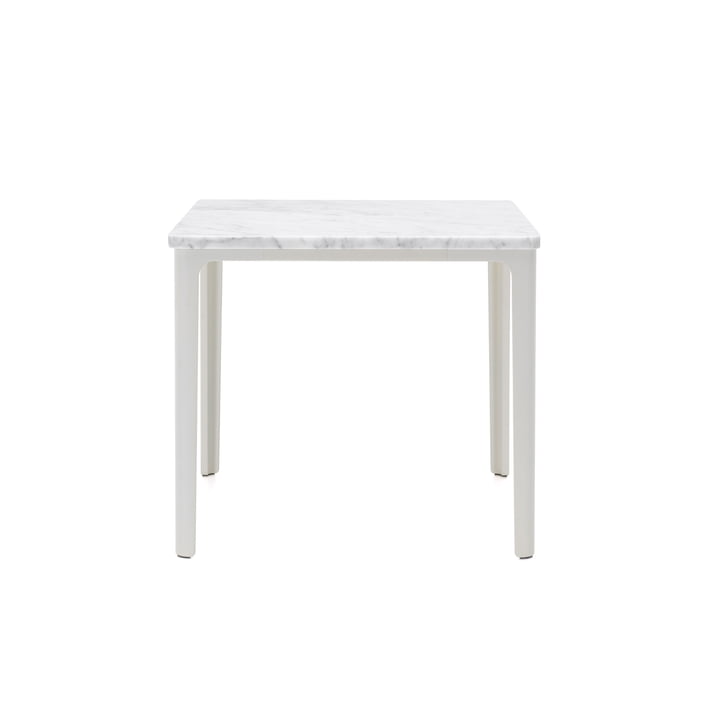 The Vitra - Plate Table, 41 x 41 cm in white powder-coated / Carrara marble