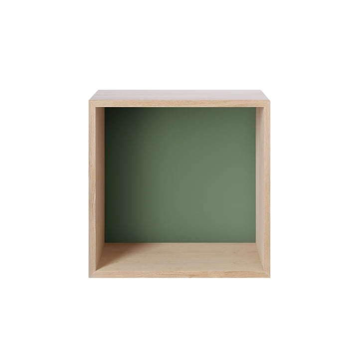 Muuto - Mini Stacked Shelf module 2. 0, medium, oak / back panel dusty green