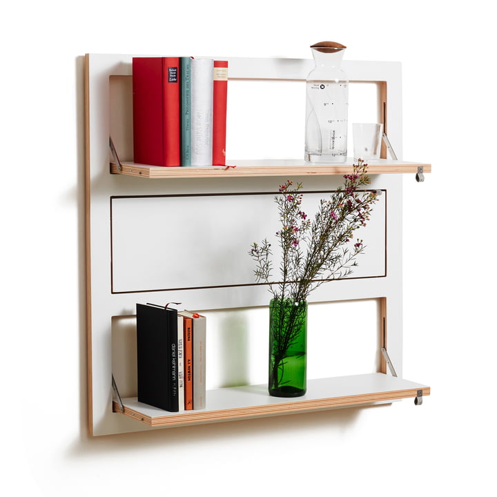 Ambivalenz - Fläpps Leaning Shelf, 80 x 80 cm, 3 shelves, white