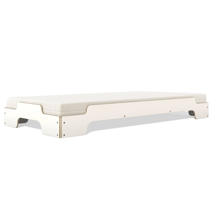Müller Small Living - Stacking bed, white lacquered with birch edges, 90 x 200 (COMFORT)