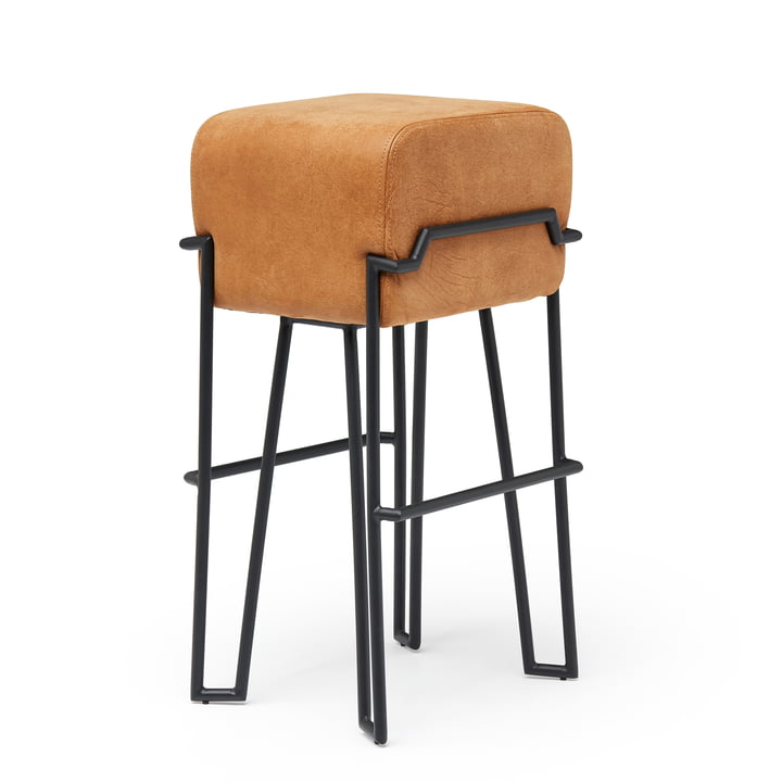 Bokk Bar stool H 76 cm, black / leather cognac from Puik