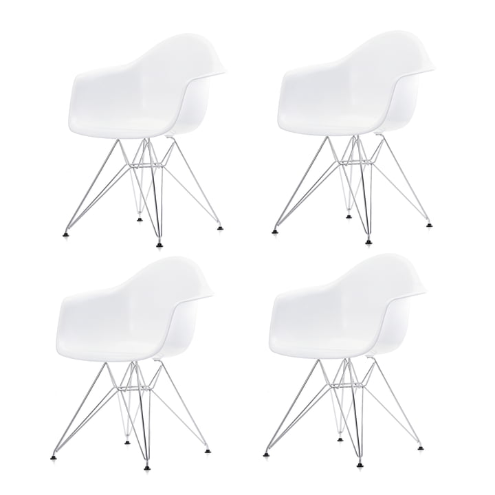 Special offer: 4 x Eames Plastic Armchair DAR from Vitra in chrome / white