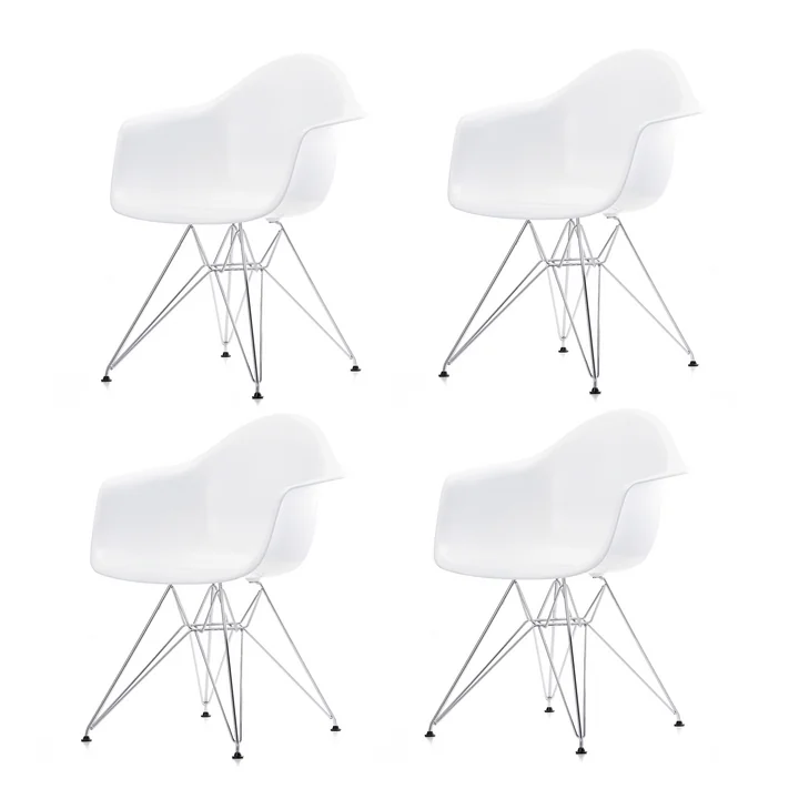 Special offer: 4 x Eames Plastic Armchair DAR from Vitra in chrome / white