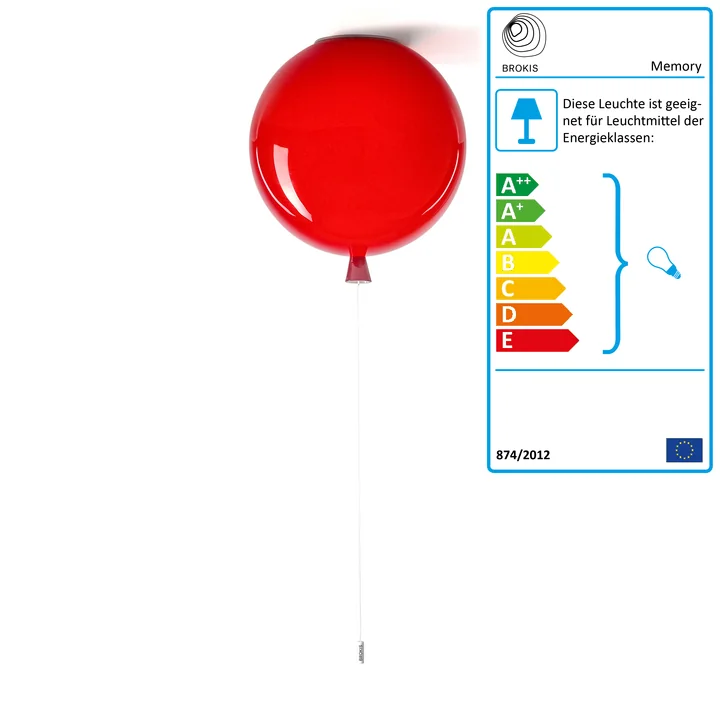 Memory ceiling lamp by Brokis - Ø 40 x H 41,5 cm, red / cable white