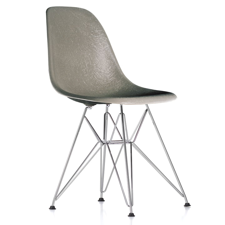 Eames Fiberglass Side Chair DSR by Vitra - chromed / Eames raw umber