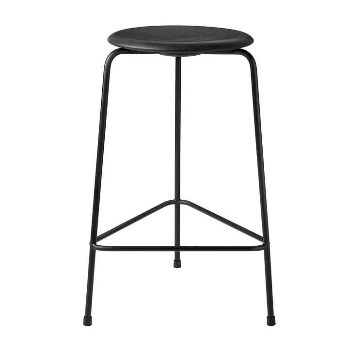 Dot Bar stool from Fritz Hansen - H 65 cm, leather black / base black