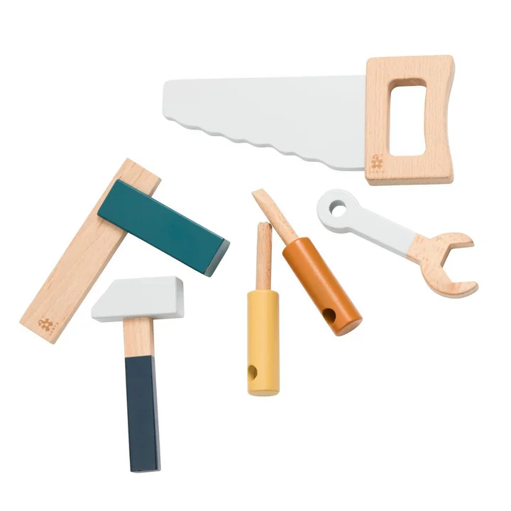 Wooden tool set from Sebra in warm gray
