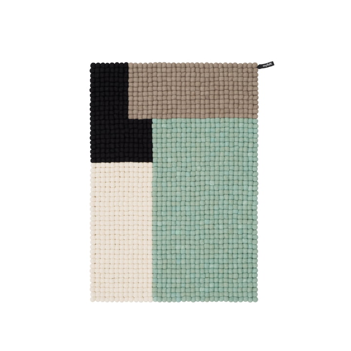Cube felt ball carpet, 70 x 100 cm, mint / black / white / brown by myfelt