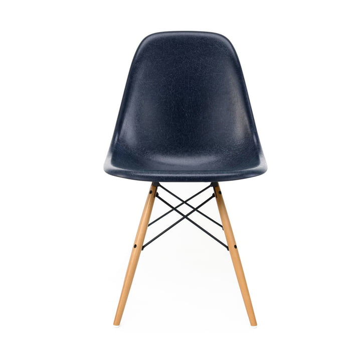 Eames Fiberglass Side Chair DSW by Vitra in maple yellowish / Eames navy blue