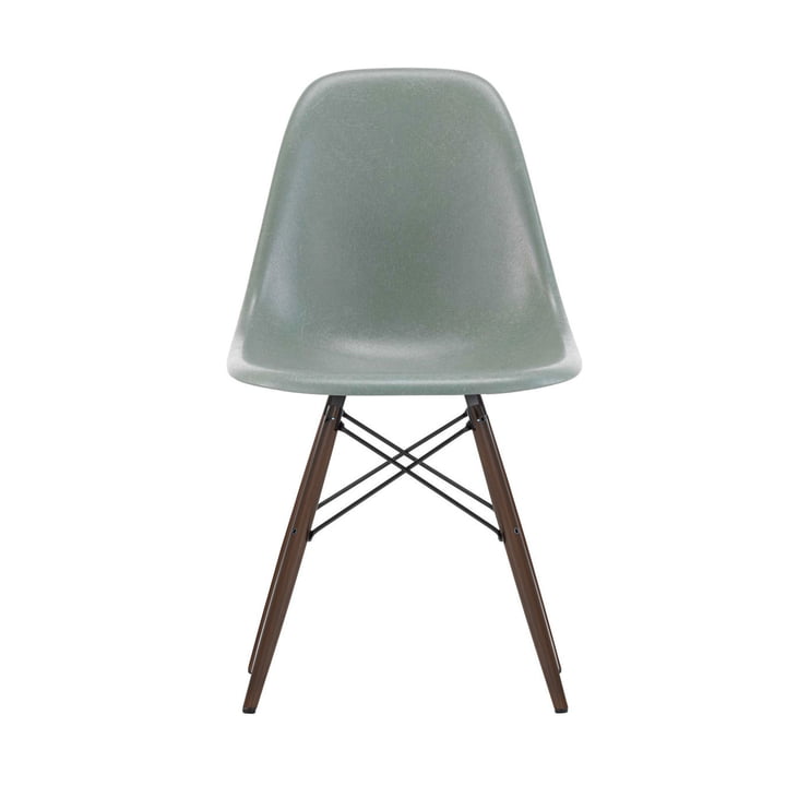 Eames Fiberglass Side Chair DSW by Vitra in Maple dark / Eames sea foam green