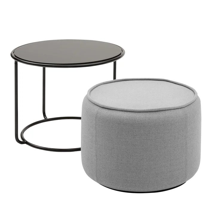 Tom Pouf and side table Ø 58 x H 47 cm from Softline in black / Vision light grey (445)