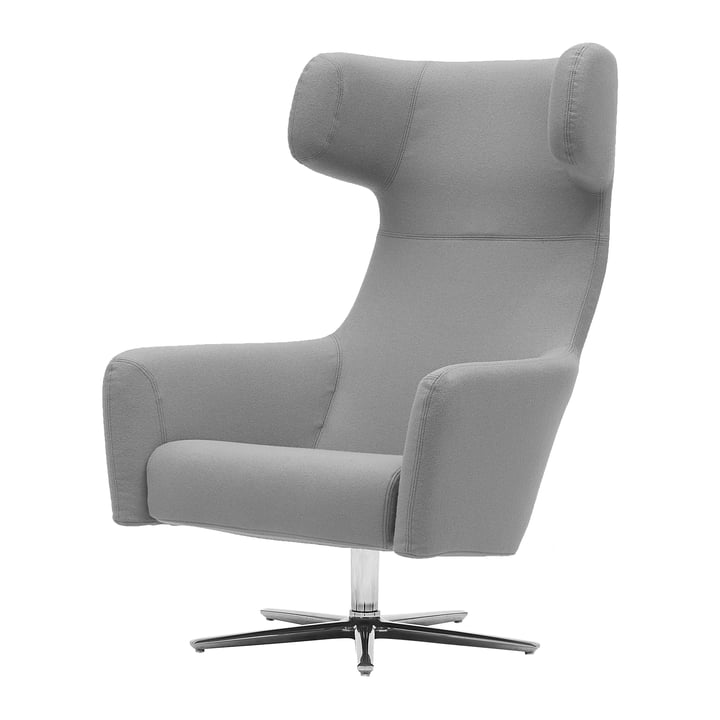 Havana Swivel wing chair from Softline with swivel base polished aluminum in felt melange light grey (620)