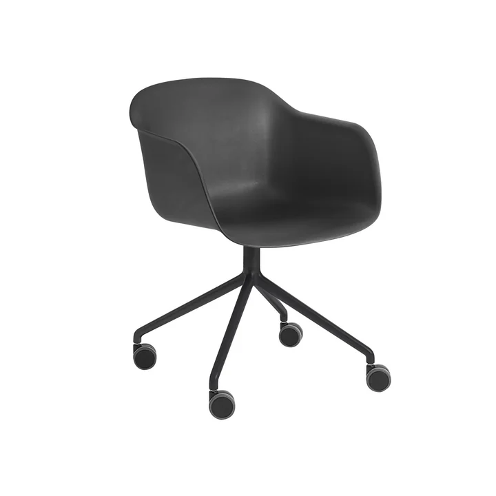 Fiber Armchair Swivel with wheels in black by Muuto