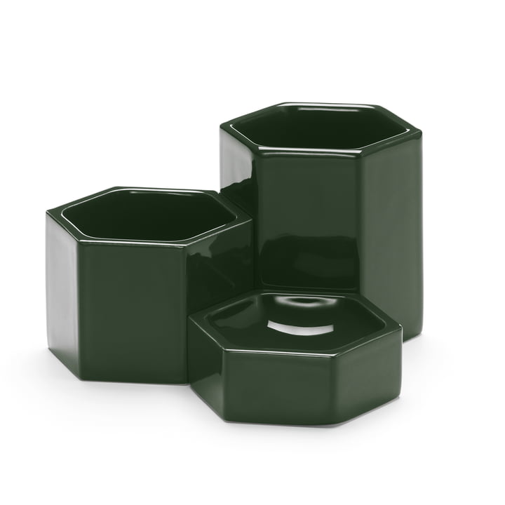 Hexagonal Containers in set of 3 from Vitra in dark green