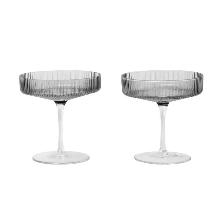 Ripple Champagne glass (set of 2), smoked gray by Ferm Living