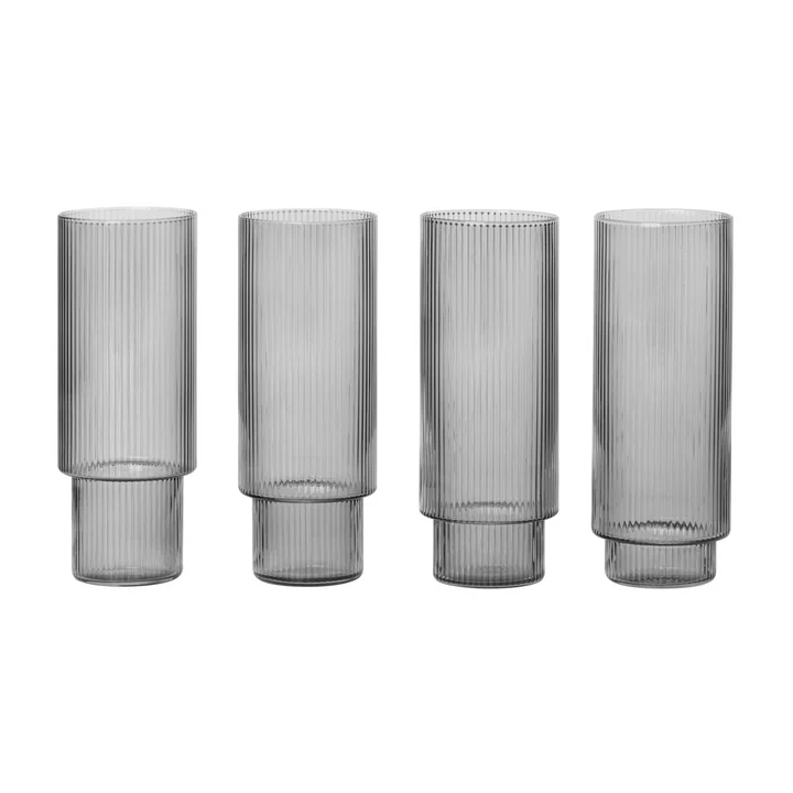 Ripple Long drink glasses, smoked gray (set of 4) from Ferm Living