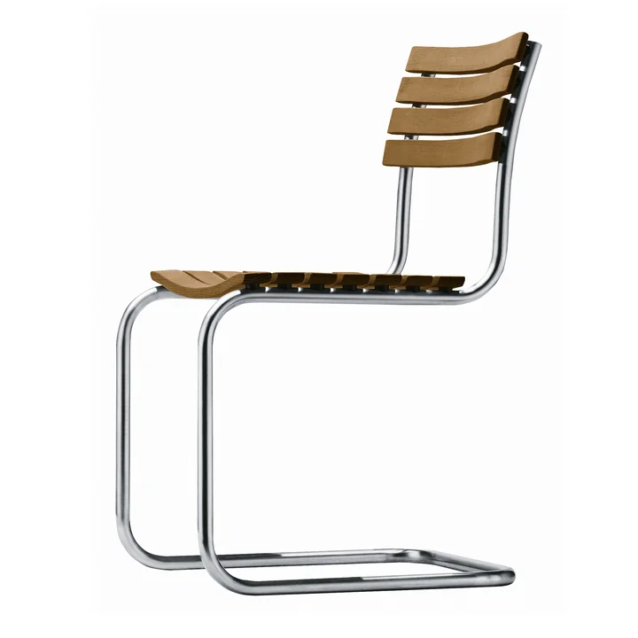 S 40 Outdoor chair, frame stainless steel round tube / seat and back Iroko oiled by Thonet 