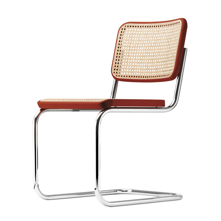 S 32 V chair from Thonet in chrome / beech rust red (TP 239) / wickerwork with support fabric