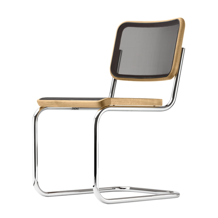 S 32 N Chair from Thonet in chrome / oak / mesh cover black (Pure Materials)