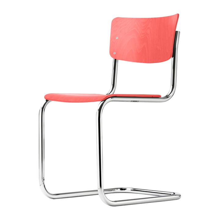 S 43 Chair from Thonet in chrome / beech stained coral red (TP 233)