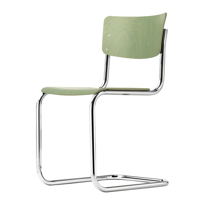 S 43 Chair from Thonet in chrome / beech stained reed green (TP 262)