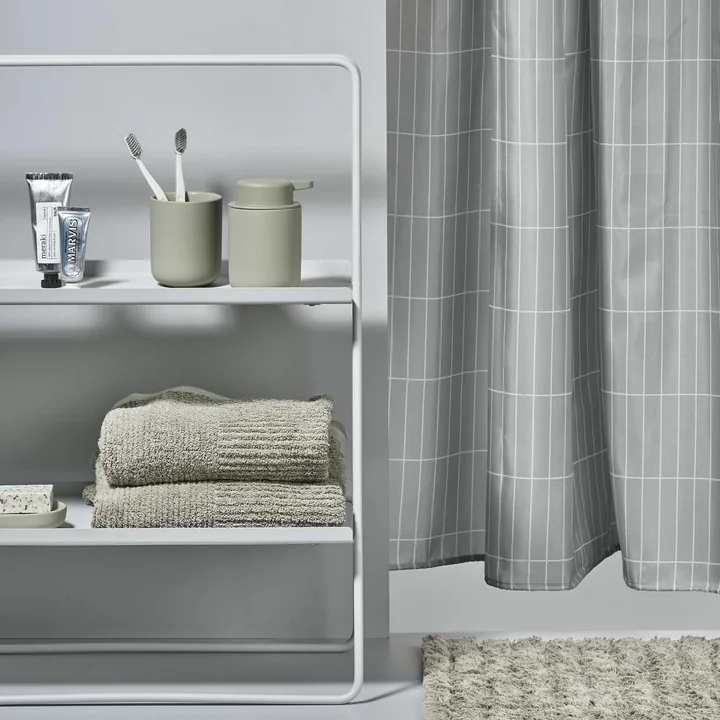 Tiles shower curtain from Zone Denmark in the bathroom