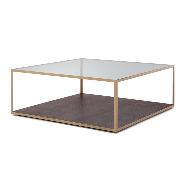 181 Side table 80 x 80 cm free style in clear glass / dark oak / steel pearl gold (RAL 1036)